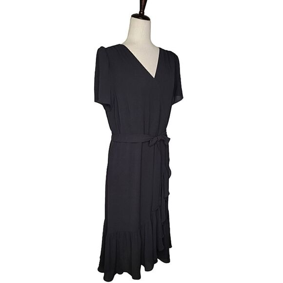 Talbots Black V-neck Cascading Wrap Lined Dress Size 12P - Picture 5 of 10